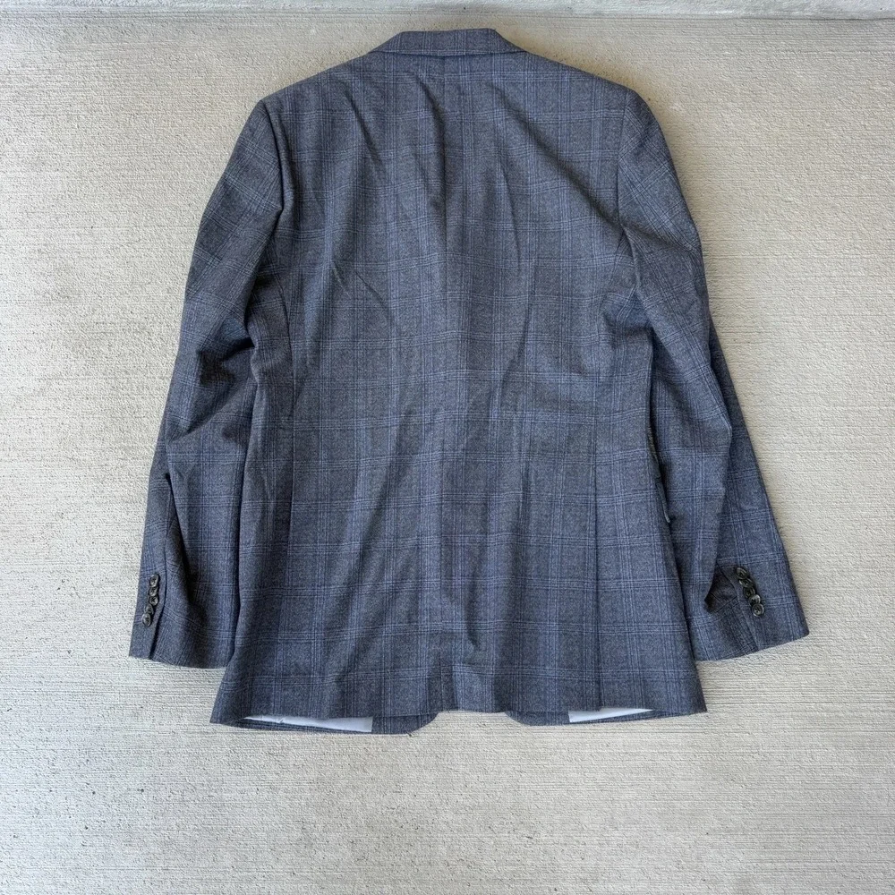 Spurr New York Men's Wool Blazer‎ 40L Gray Check Sport Coat Jacket 2-Button